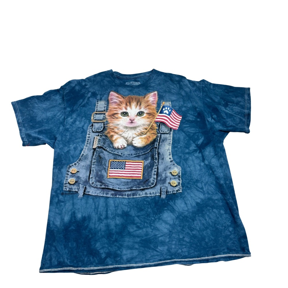 The Mountain 3D Tees Kitten in Overalls American Flag Tie Dye 2XL America 250